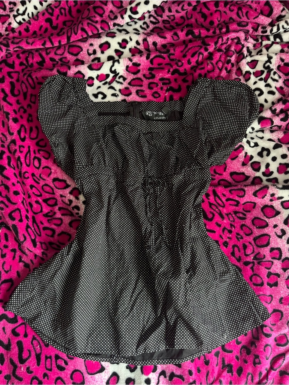 Short Puff Sleeve Black & White Polka Dot Peplum Blouse